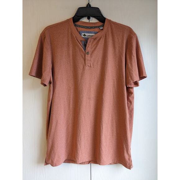 Tallwoods Men's Orange Short Sleeve Collarless 1/4 Button Crew Neck Shirt Size M - Picture 1 of 5